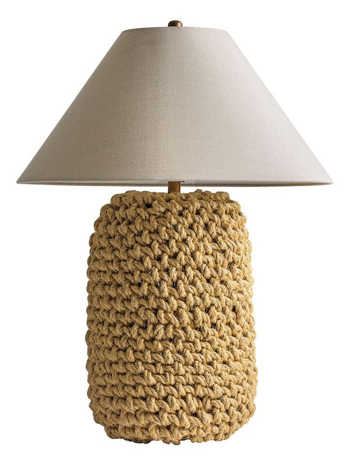 Lampe de table tissu beige et pied corde tressée Badig - Photo n°1