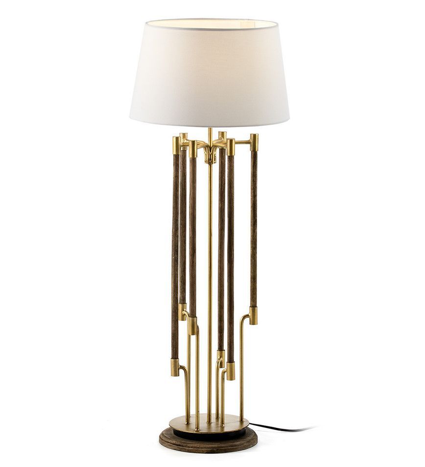 Lampe de table tissu blanc et pied métal doré Voang - Photo n°1