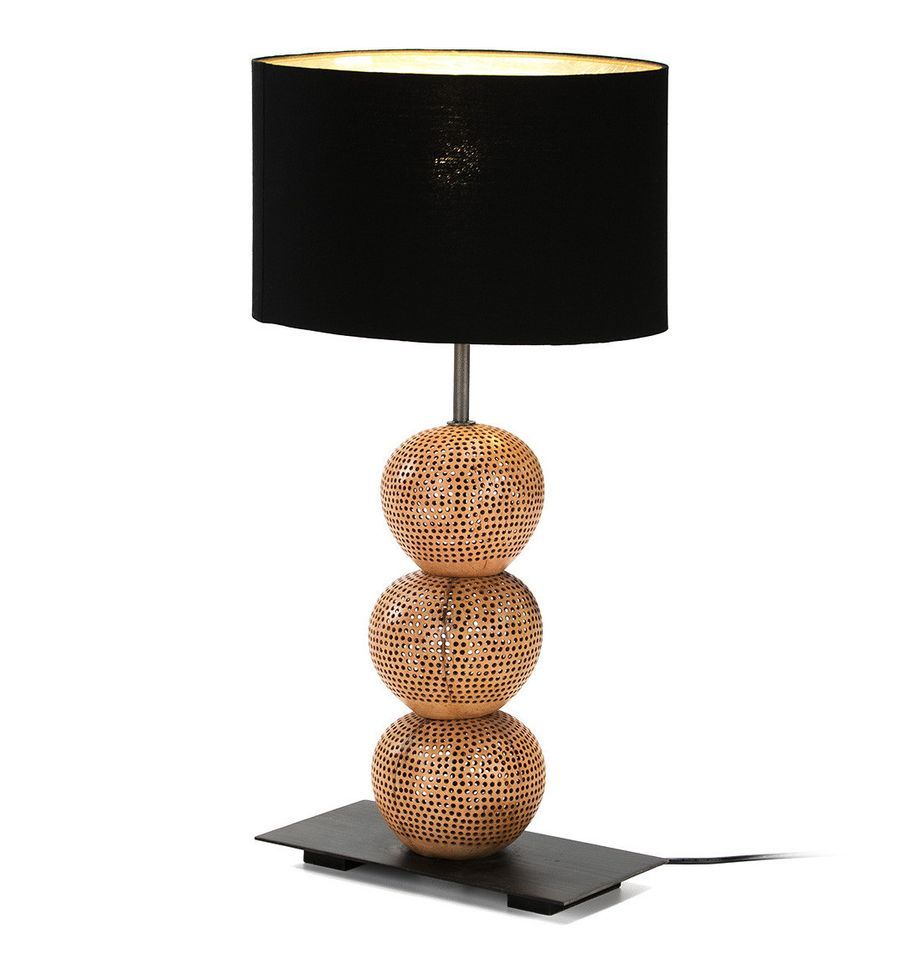 Lampe de table tissu noir et pied coco naturel Palim - Photo n°1