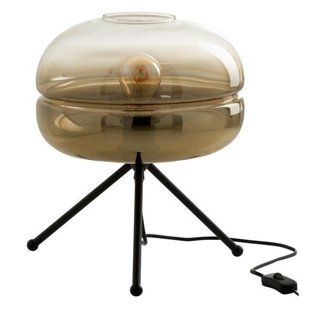 Lampe de table verre doré et trépied métal noir Nissy - Photo n°1