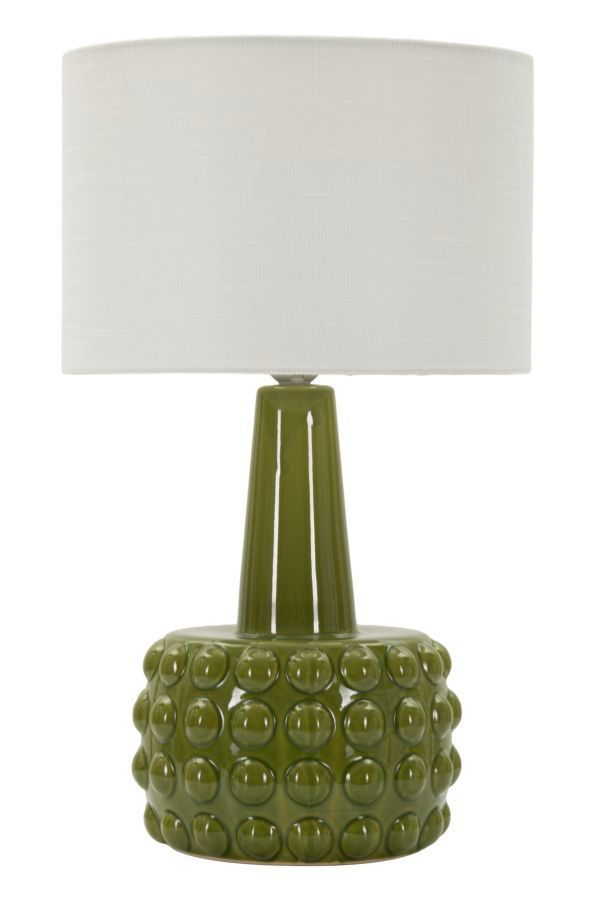 Lampe de table verte design céramique relief bullé et abat-jour neutre GRESS - Photo n°1