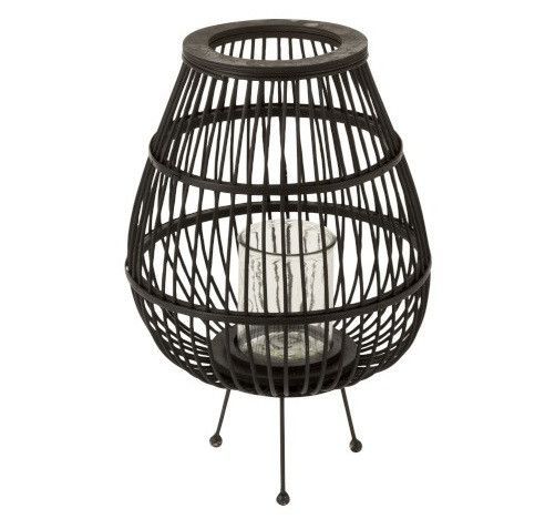 Lanterne bois massif noir Cintee H 34 cm - Photo n°1