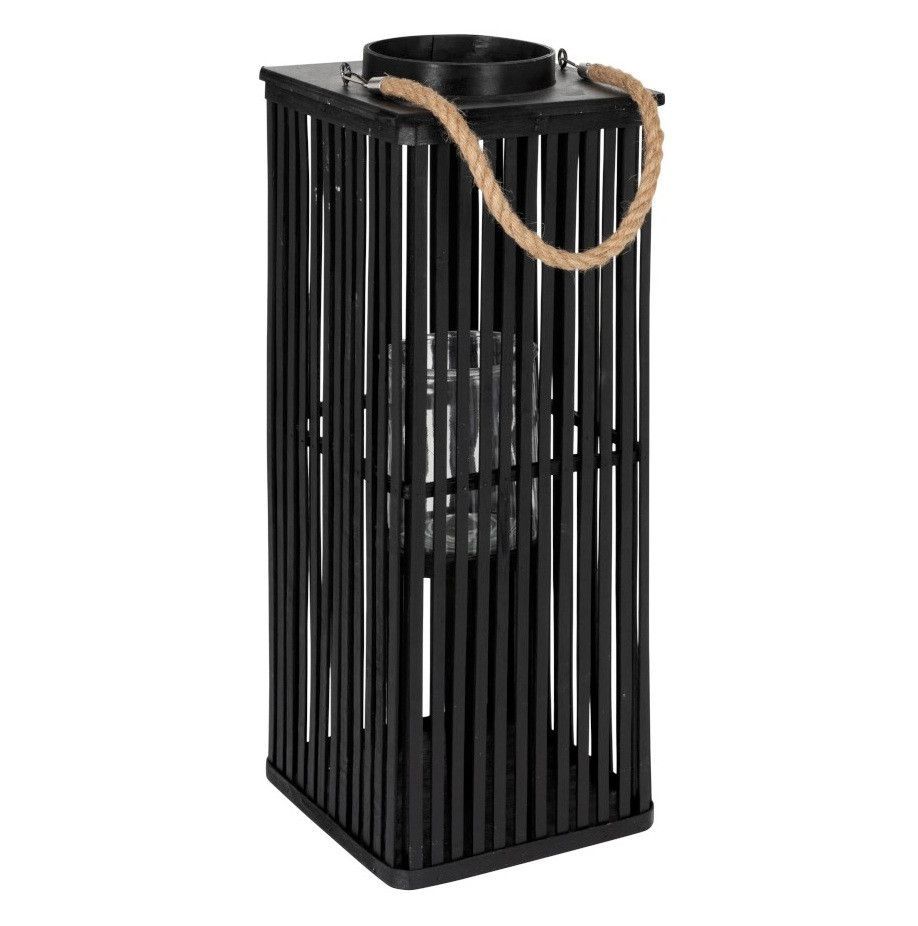 Lanterne rectangulaire bambou noir Bialli H 60 cm - Lot de 4 - Photo n°1