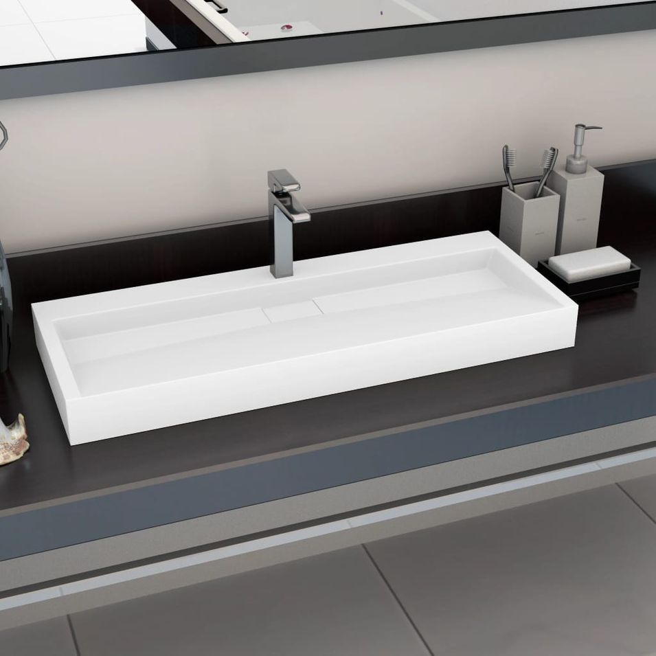 Lavabo 120x46x11 cm Fonte minérale marbre Blanc - Photo n°1