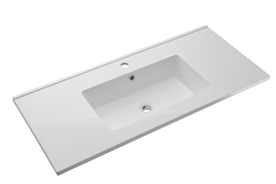 Lavabo à encastrer résine blanc brillant avec trop-plein Nodio L 100 cm - Photo n°1