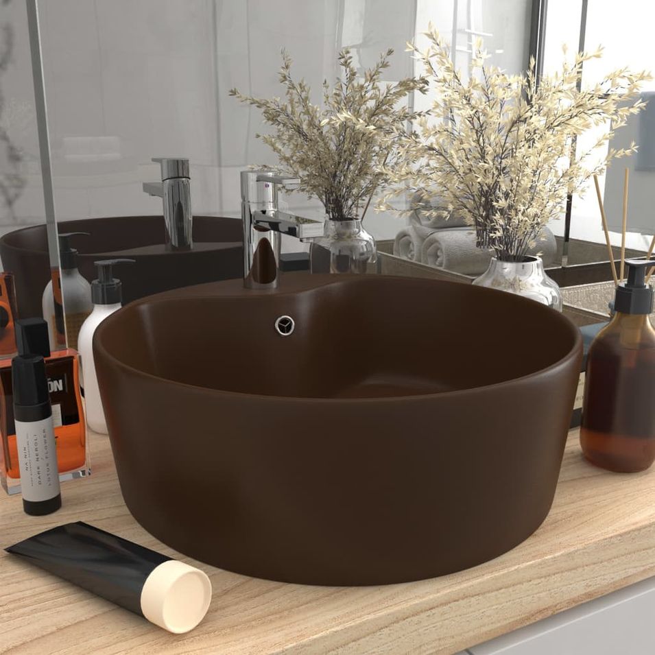 Lavabo avec trop-plein Marron foncé mat 36x13 cm Céramique - Photo n°1