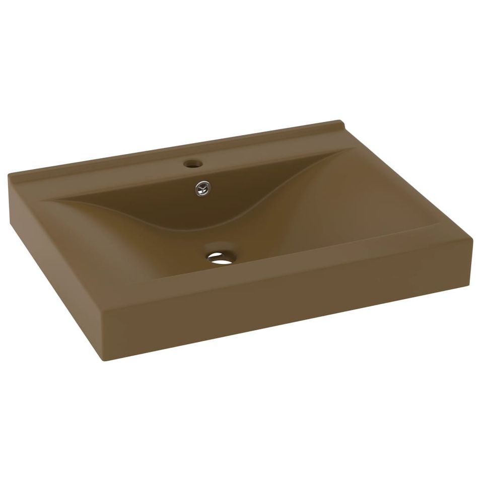 Lavabo avec trou de robinet Crème mat 60x46 cm Céramique - Photo n°1