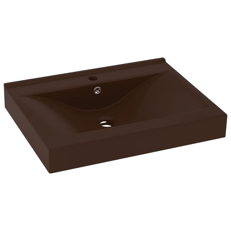 Lavabo avec trou de robinet Marron foncé mat 60x46 cm Céramique - Photo n°1