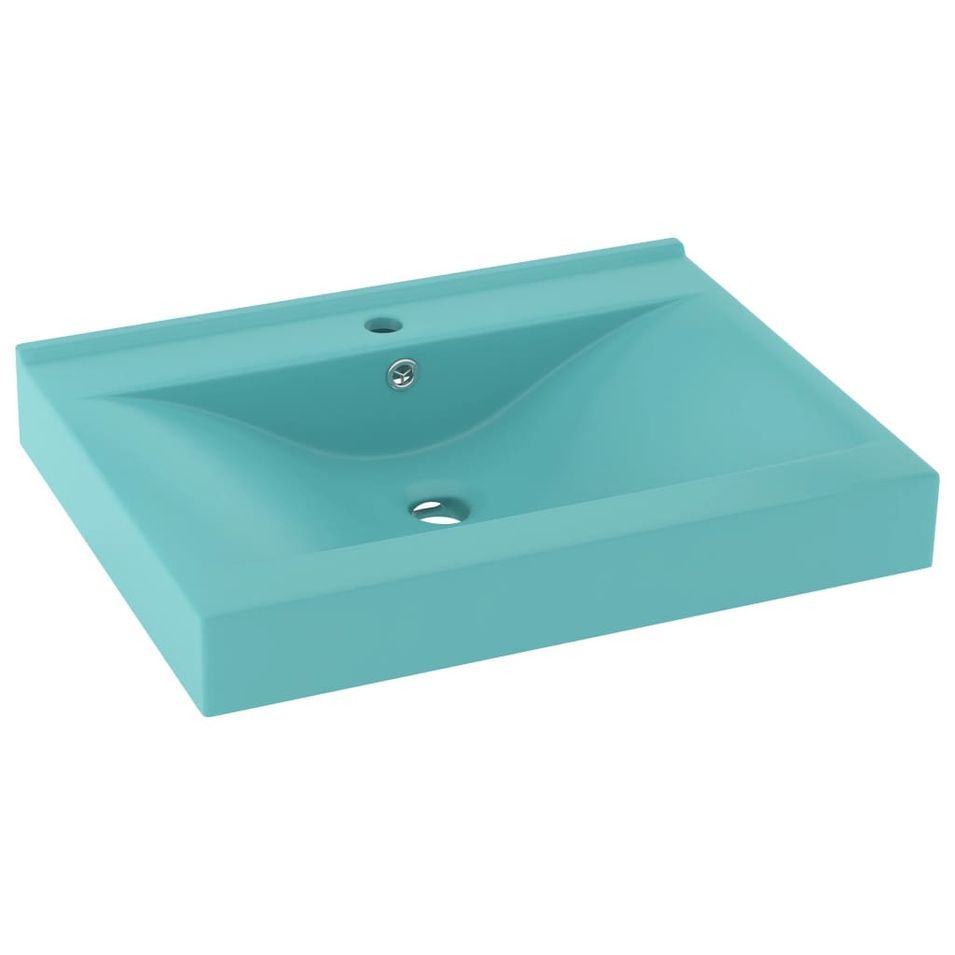 Lavabo avec trou de robinet Vert clair mat 60x46 cm Céramique - Photo n°1