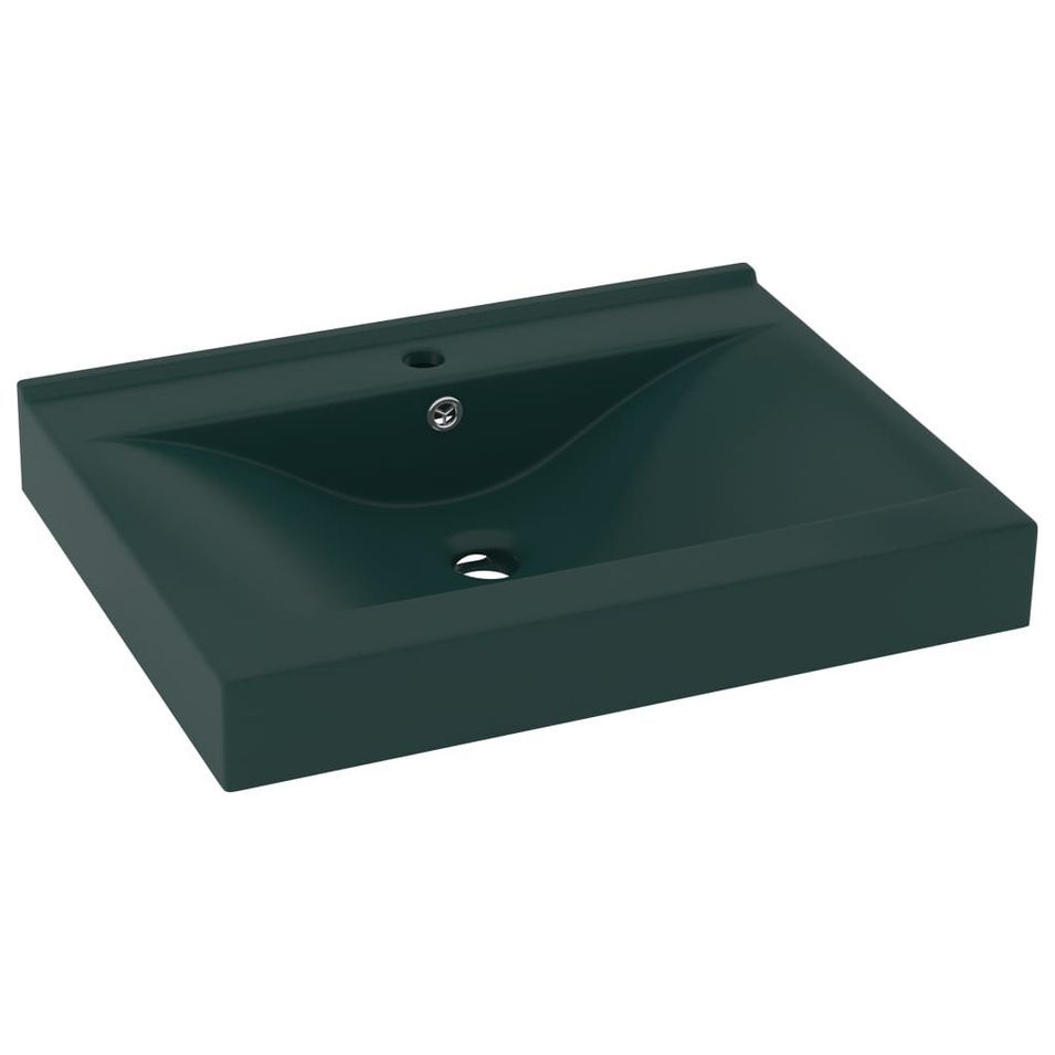 Lavabo avec trou de robinet Vert foncé mat 60x46 cm Céramique - Photo n°1