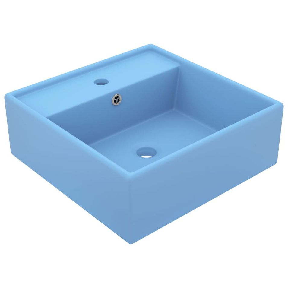 Lavabo carré à trop-plein Bleu clair mat 41x41 cm Céramique - Photo n°1