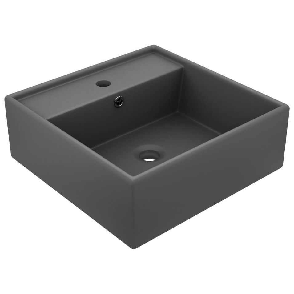 Lavabo carré à trop-plein Gris foncé mat 41x41 cm Céramique - Photo n°1