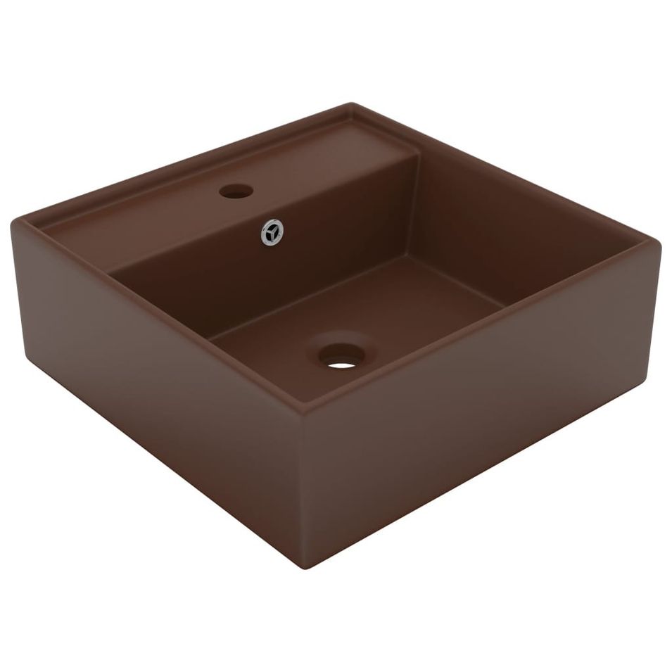 Lavabo carré à trop-plein Marron foncé mat 41x41 cm Céramique - Photo n°1