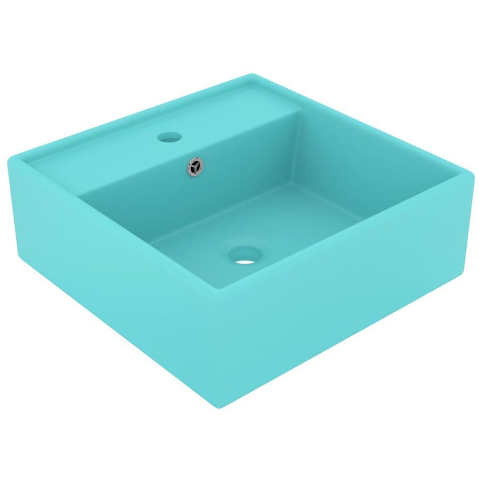 Lavabo carré à trop-plein Vert clair mat 41x41 cm Céramique - Photo n°1