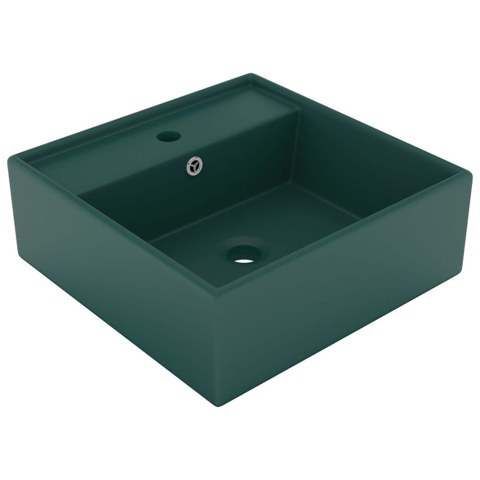 Lavabo carré à trop-plein Vert foncé mat 41x41 cm Céramique - Photo n°1