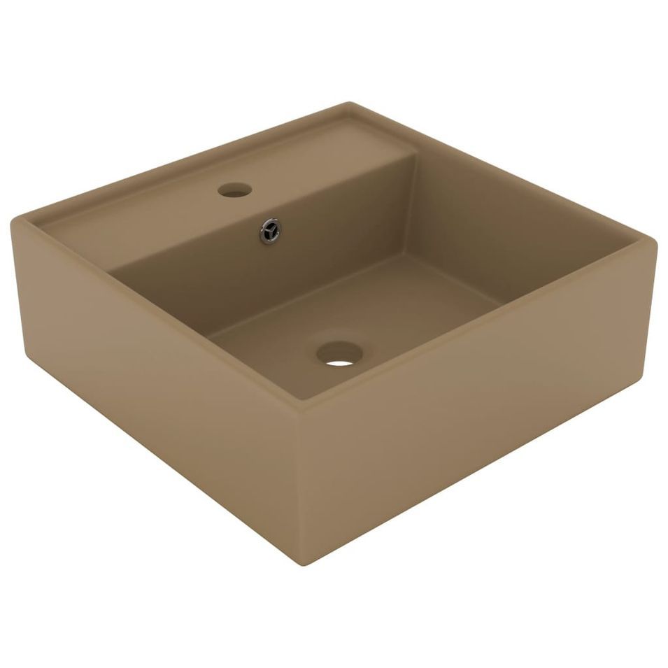 Lavabo carré de luxe à trop-plein Crème mat 41x41 cm Céramique - Photo n°1