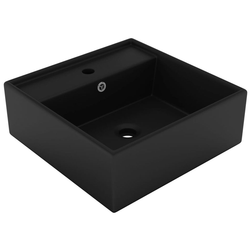 Lavabo carré de luxe à trop-plein Noir mat 41x41 cm Céramique - Photo n°1