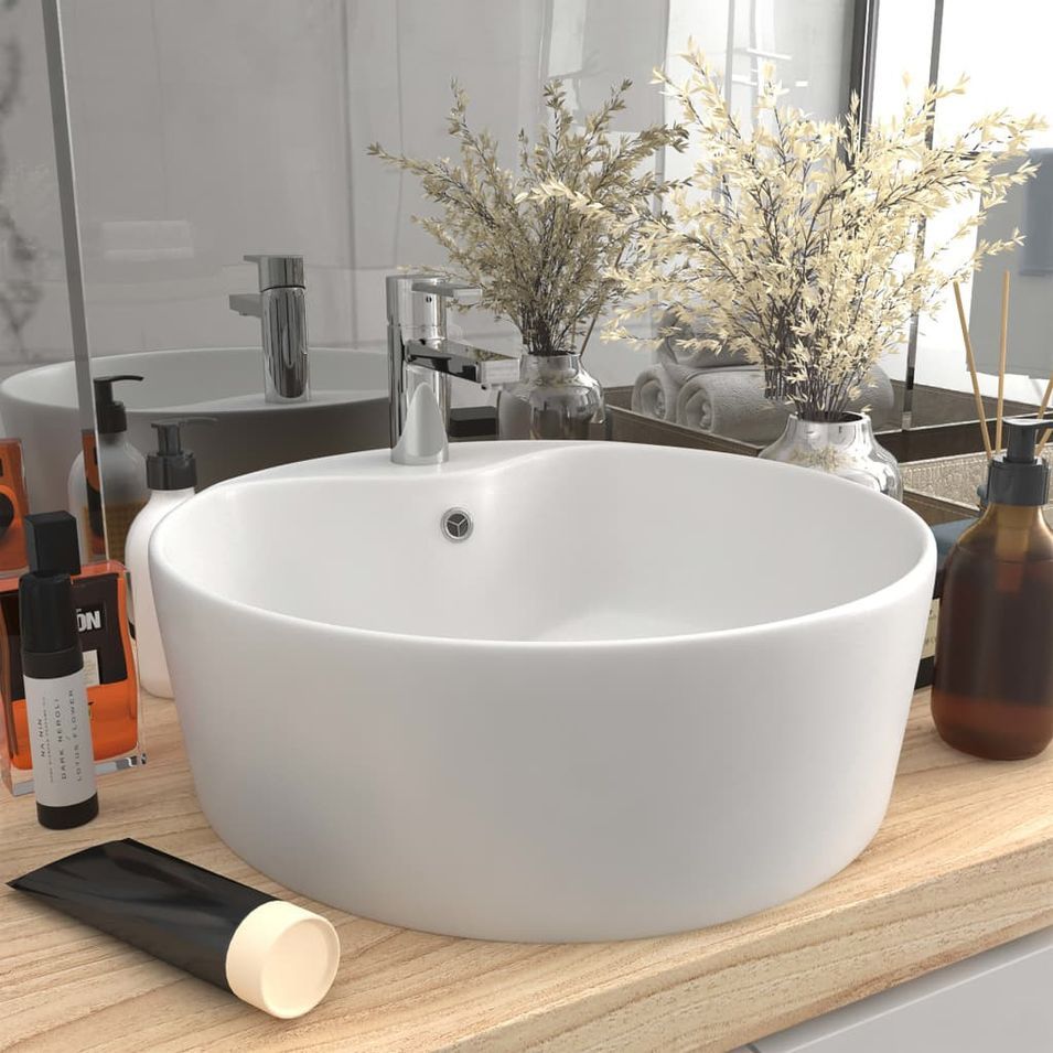 Lavabo de luxe avec trop-plein Blanc mat 36x13 cm Céramique - Photo n°1