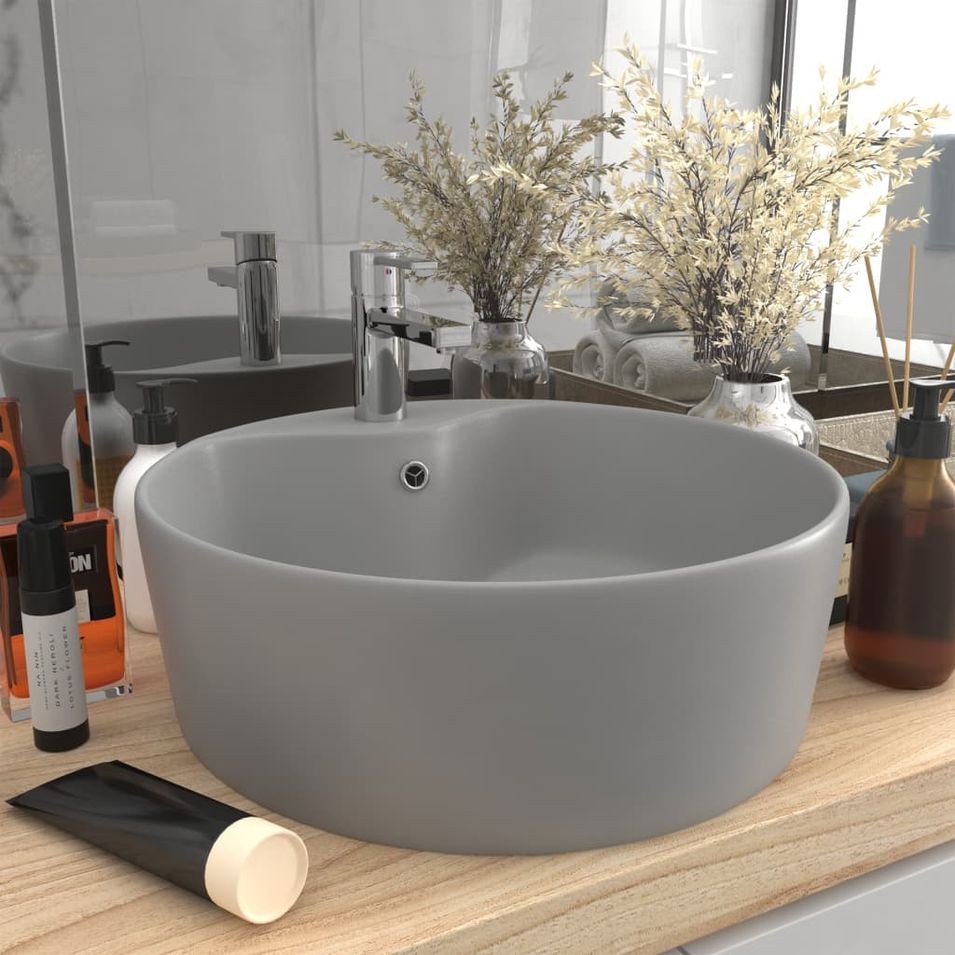 Lavabo de luxe avec trop-plein Gris clair mat 36x13cm Céramique - Photo n°1