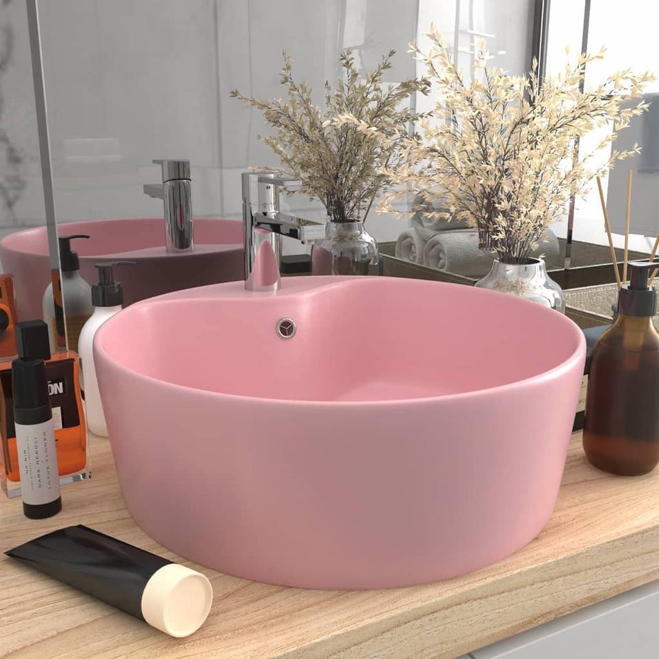 Lavabo de luxe avec trop-plein Rose mat 36x13 cm Céramique - Photo n°1