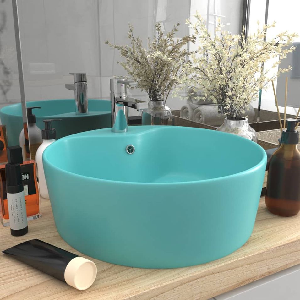 Lavabo de luxe avec trop-plein Vert clair mat 36x13cm Céramique - Photo n°1
