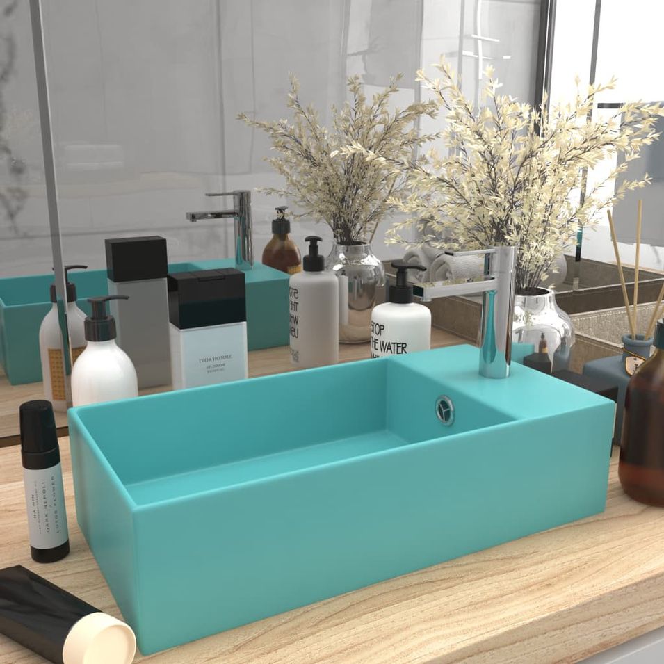 Lavabo de salle de bain avec trop-plein Céramique Vert clair - Photo n°1
