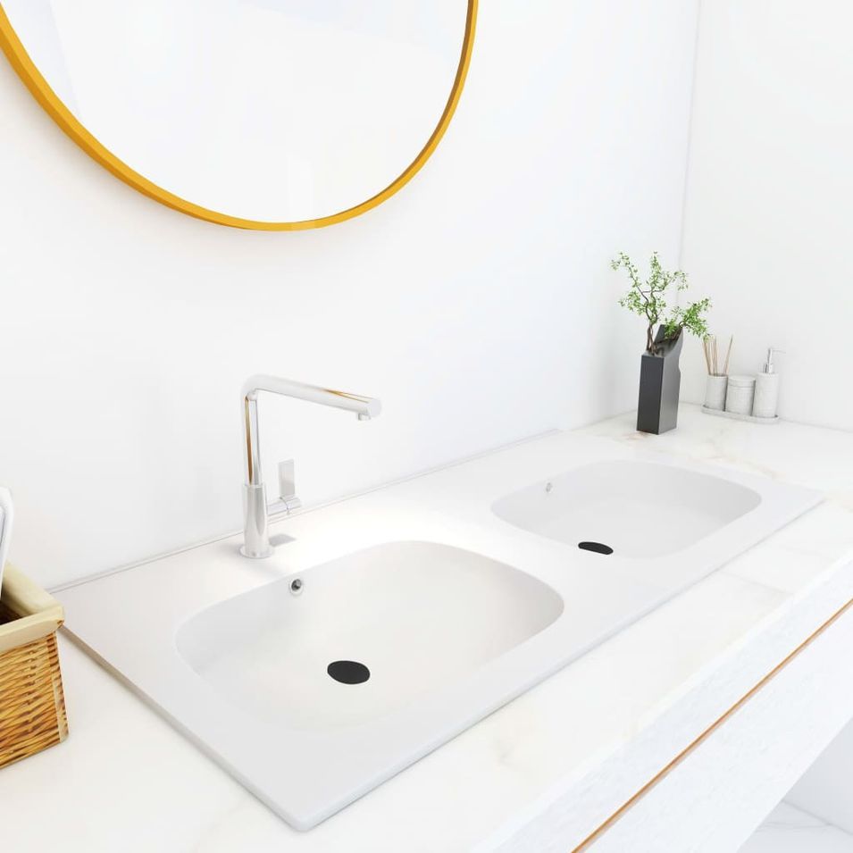 Lavabo double encastré 1205x460x145 mm SMC Blanc - Photo n°1