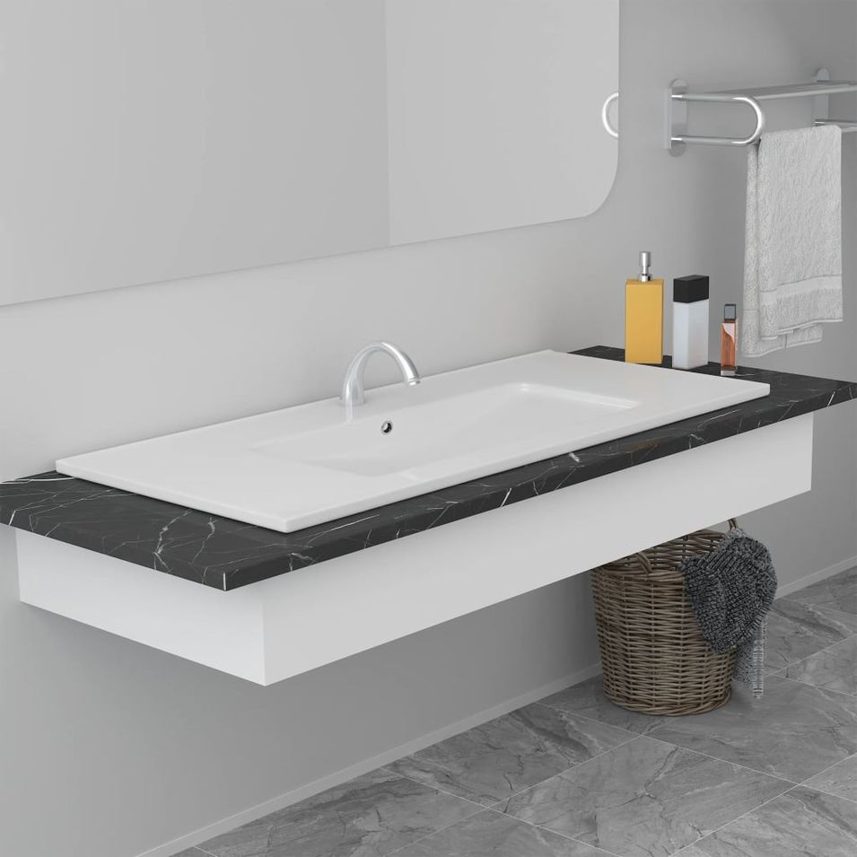 Lavabo encastré 100,5x46,3x17,5 cm Céramique Blanc - Photo n°1