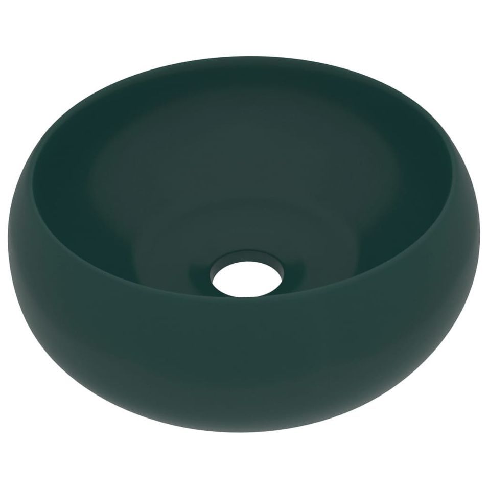 Lavabo rond de luxe Vert foncé mat 40x15 cm Céramique - Photo n°1