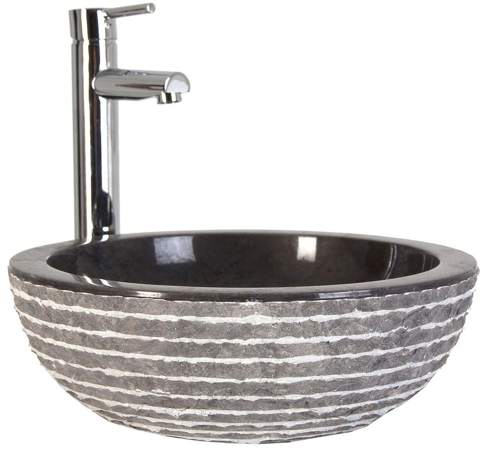 Lavabo vintage marbre noir et blanc Idite - Photo n°1