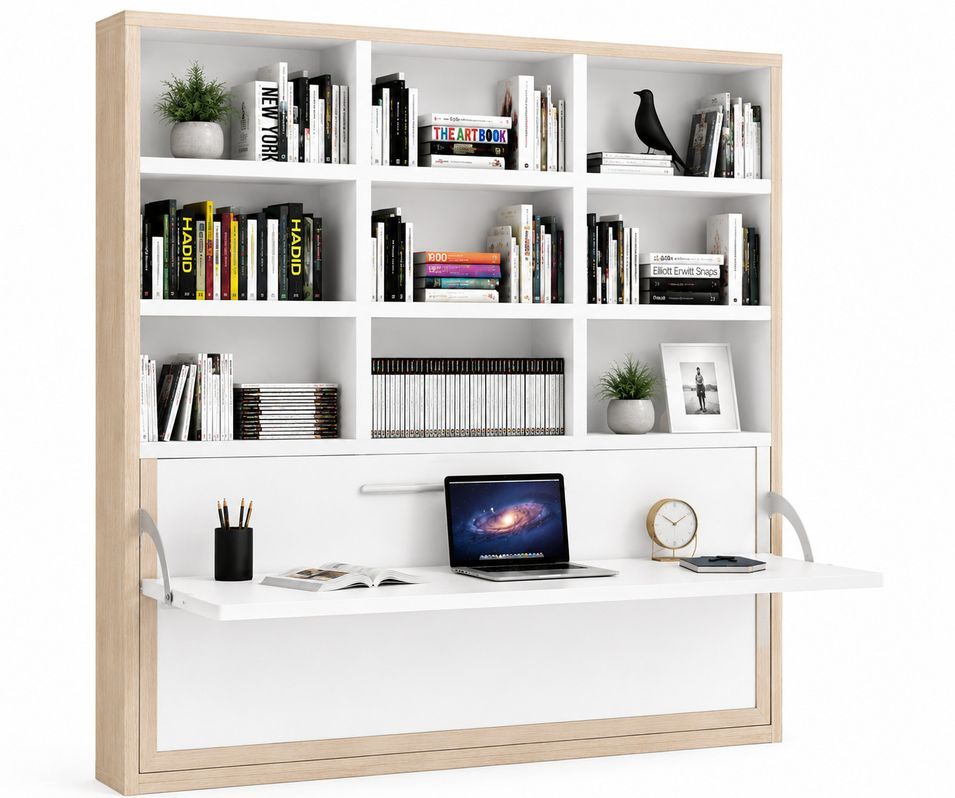 Le lit escamotable horizontal avec bureau et bibliothèque intégrés SPACIO - Ouverture automatique assistée - Photo n°1