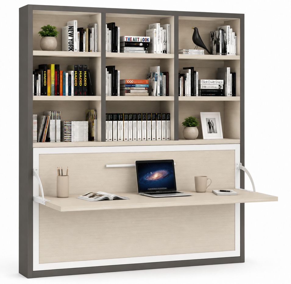 Le lit escamotable horizontal avec bureau et bibliothèque intégrés SPACIO - Ouverture automatique assistée - Photo n°1