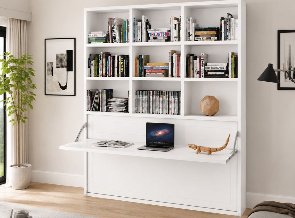 Le lit escamotable horizontal avec bureau et bibliothèque intégrés SPACIO - Ouverture automatique assistée - Photo n°1