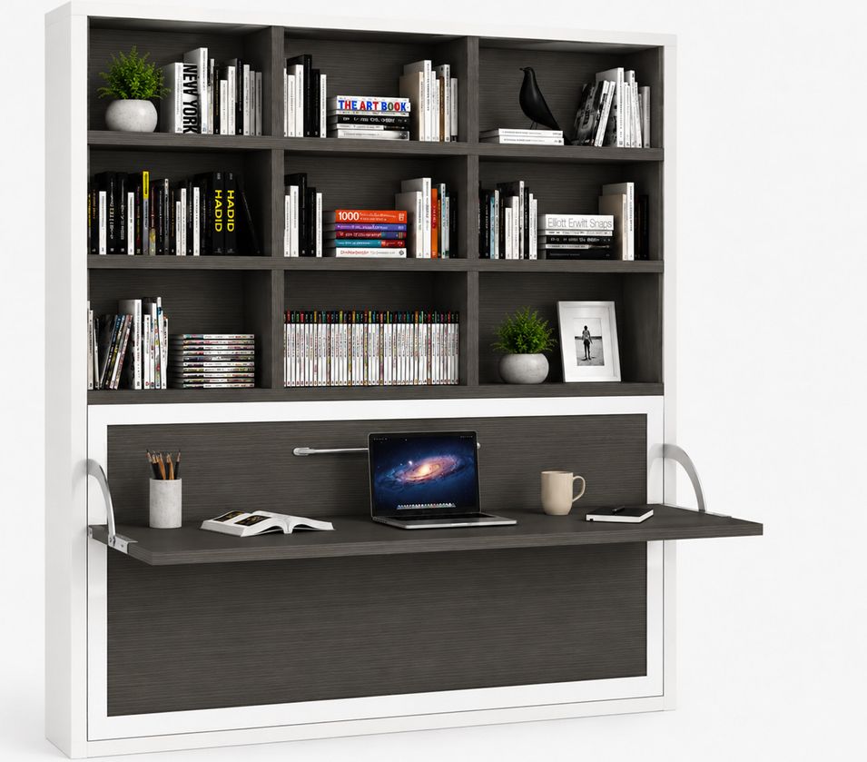 Le lit escamotable horizontal avec bureau et bibliothèque intégrés SPACIO - Ouverture automatique assistée - Photo n°1