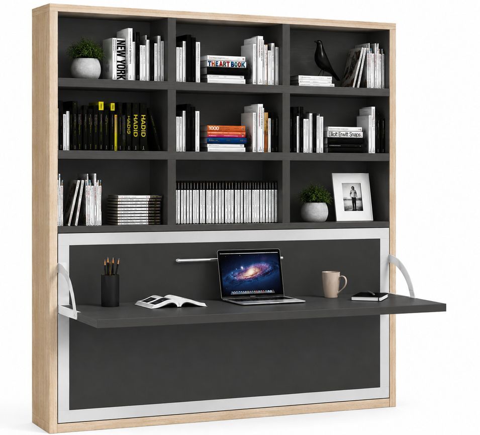 Le lit escamotable horizontal avec bureau et bibliothèque intégrés SPACIO - Ouverture automatique assistée - Photo n°1