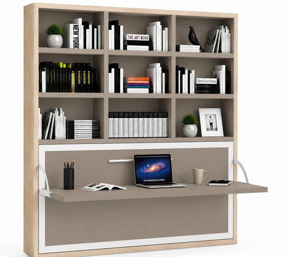 Le lit escamotable horizontal avec bureau et bibliothèque intégrés SPACIO - Ouverture automatique assistée - Photo n°1