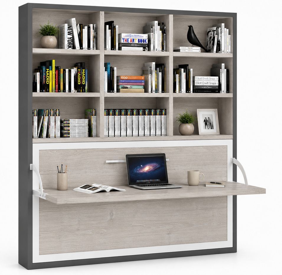 Le lit escamotable horizontal avec bureau et bibliothèque intégrés SPACIO - Ouverture automatique assistée - Photo n°1
