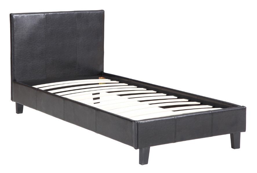 Lit 1 place simili cuir noir Diag 90x190 cm - Photo n°1