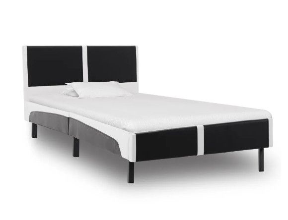 Lit 1 place simili cuir noir et blanc Mia 90x200 cm - Photo n°1