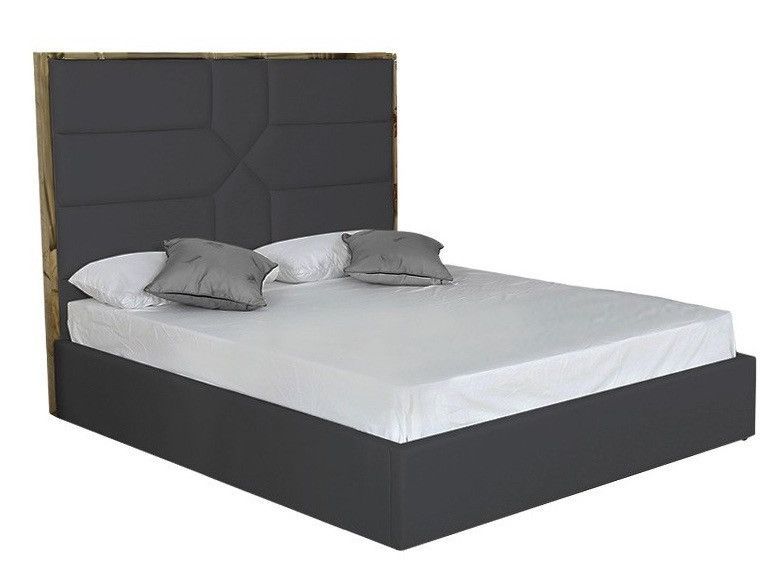 Lit 140x190 cm avec coffre de rangement et tête de lit simili gris et laiton Delhie - Photo n°1