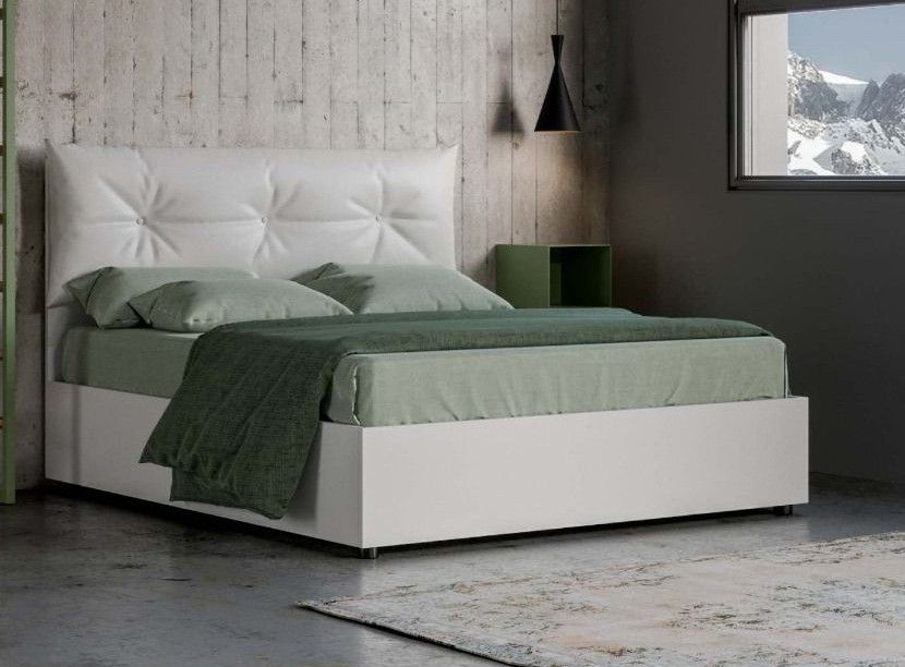 Lit 160x190 cm bois blanc avec conteneur Azy - Photo n°1