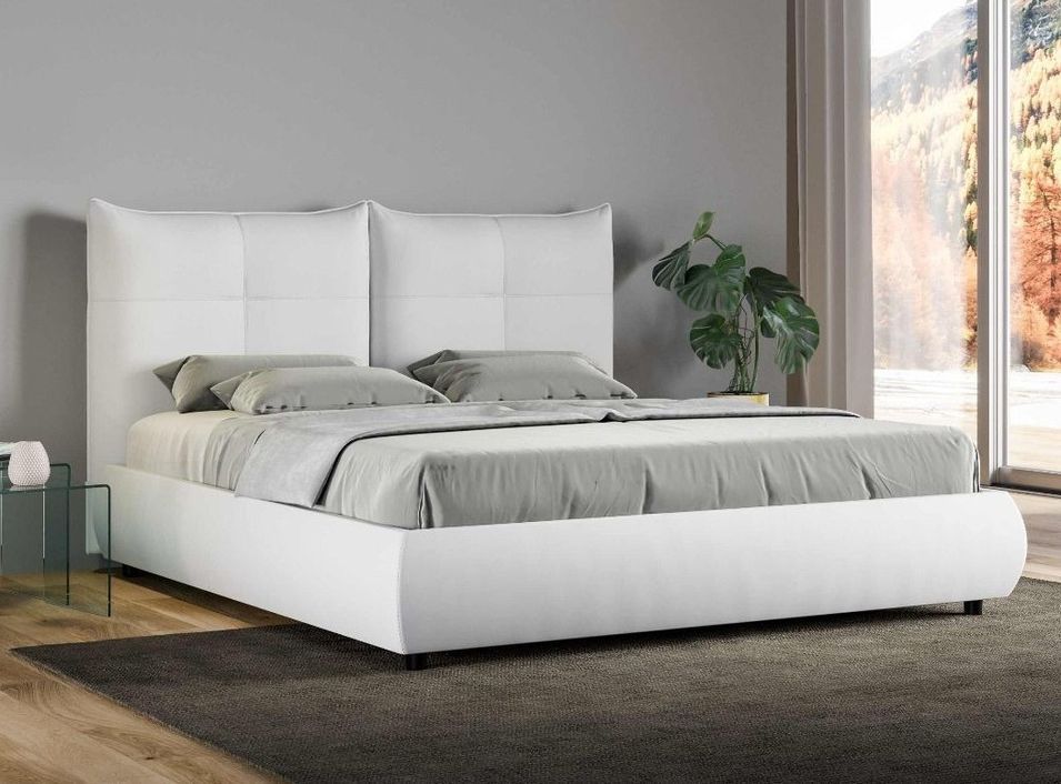 Lit 160x190 cm simili cuir blanc avec coffre Dany - Photo n°1