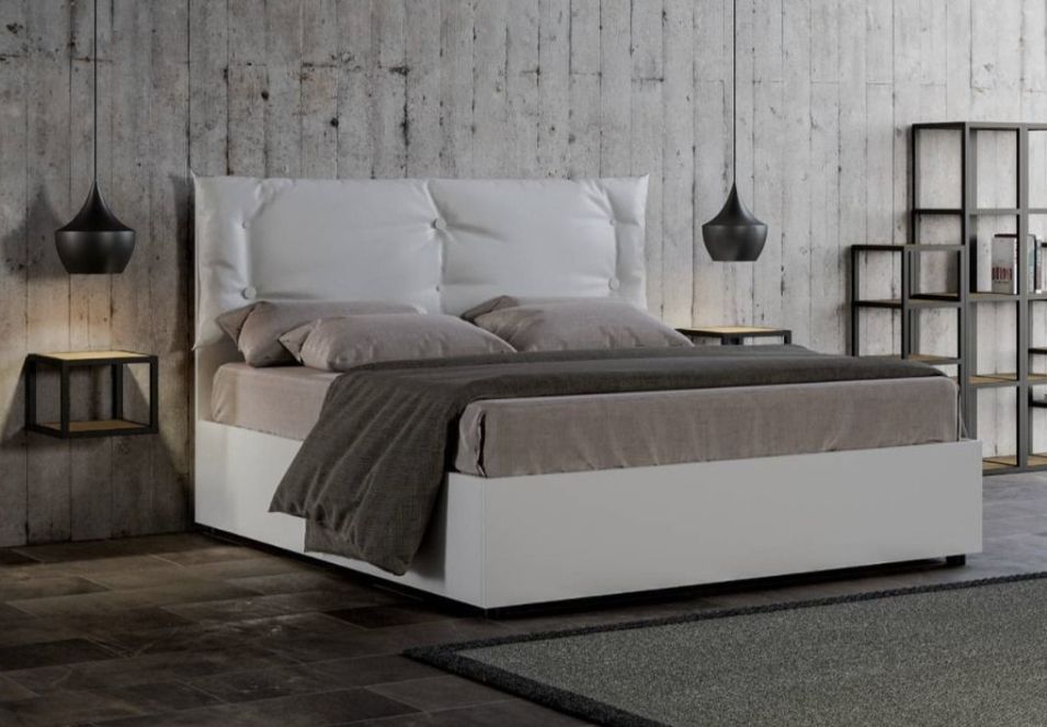 Lit 160x200 cm simili cuir blanc Alba - Photo n°1