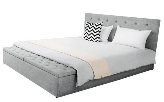 Lit 180x200 cm avec coffre de rangement tissu lin gris clair Boxine - Photo n°1