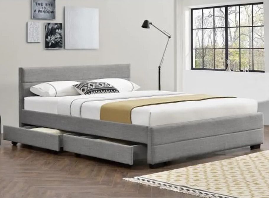 Lit 4 tiroirs 140x190 cm lin gris clair Souba - Photo n°1