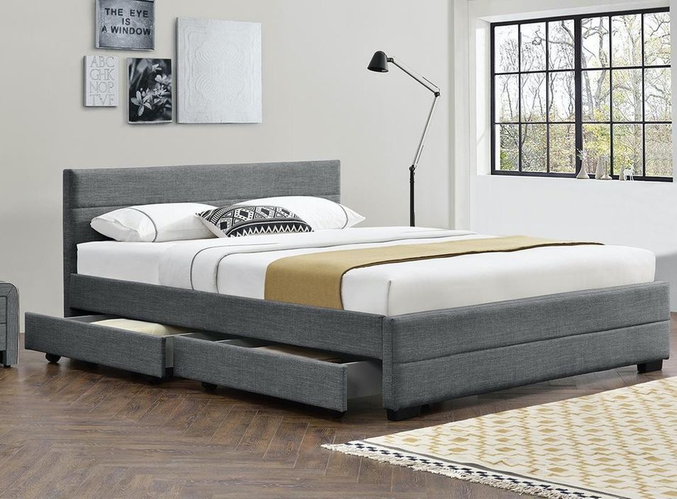 Lit 4 tiroirs 140x190 cm tissu gris foncé Souba - Photo n°1