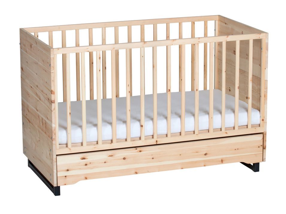 Lit 70x140 cm pin massif clair et pieds laqué noir Zirbenholz - Photo n°1