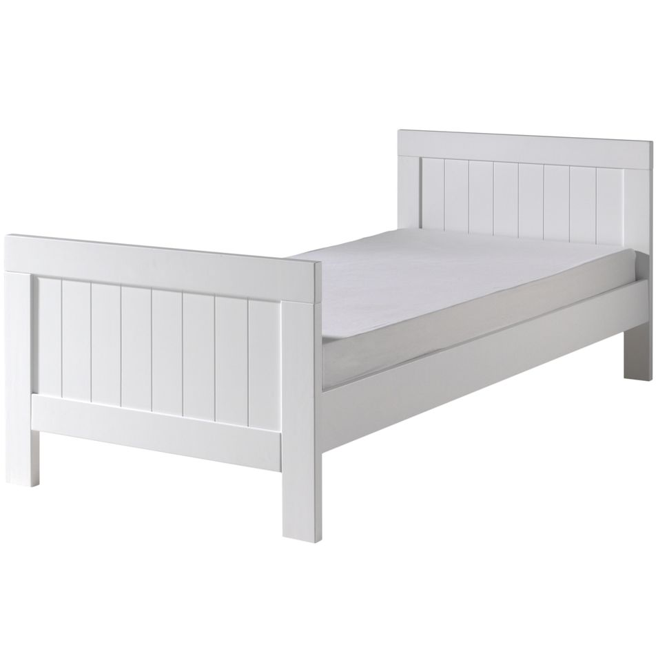 Lit 90x200 cm avec sommier bois laqué blanc Lewis - Photo n°1