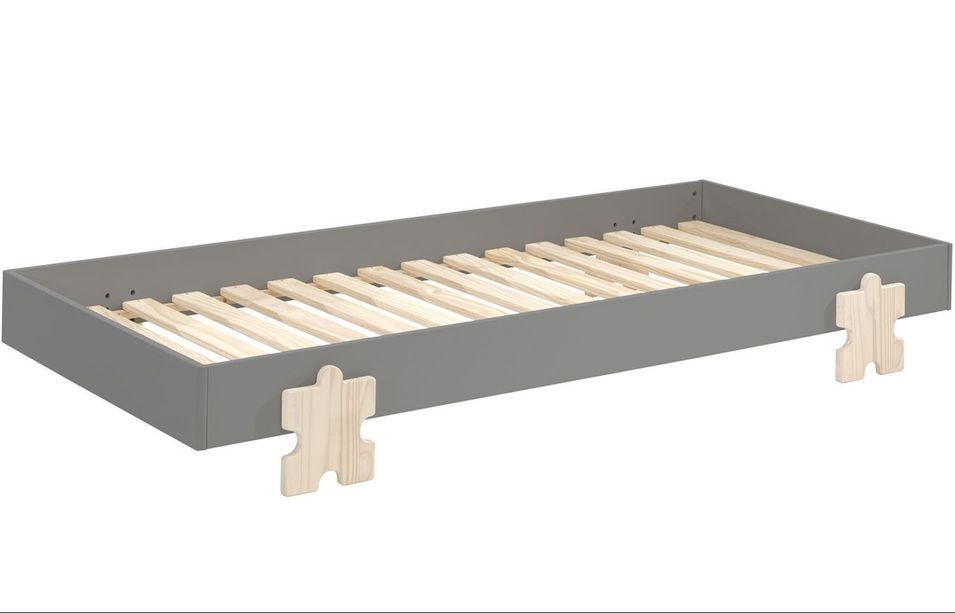 Lit 90x200 cm pin massif gris et bois clair Valentino - Photo n°1