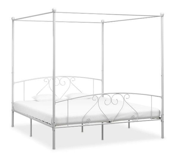 Lit à baldaquin métal blanc Tommy 200x200 cm - Photo n°1